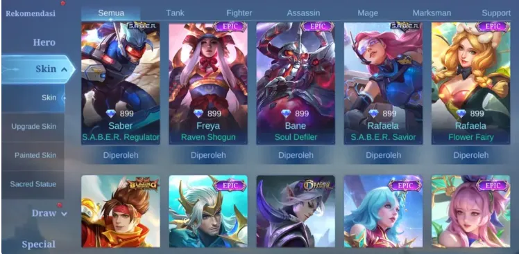 ML608 Recall Seal of Anvil, KOF Valir, Zodiac Minotaur, Limited Roger, Seiya Badang, Collector Natalia, M5 Yu Zhong, Epic Moskov, Freya and More Skins (G)